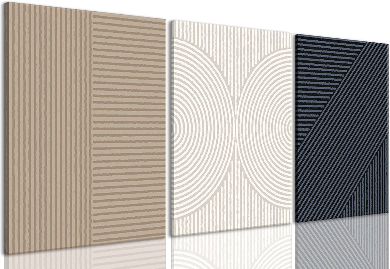 Framed Neutral Abstract Wall Art Modern Minimalist Line Canvas Poster Prints Set of 3 Boho Brown Beige Dark Blue Geometric Decor Picture Painting Living Room Bedroom Office